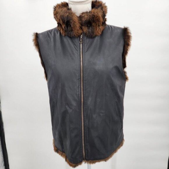 COACO New York Faux Mink Reversible Brown & Black Winter Vest M - Picture 8 of 11